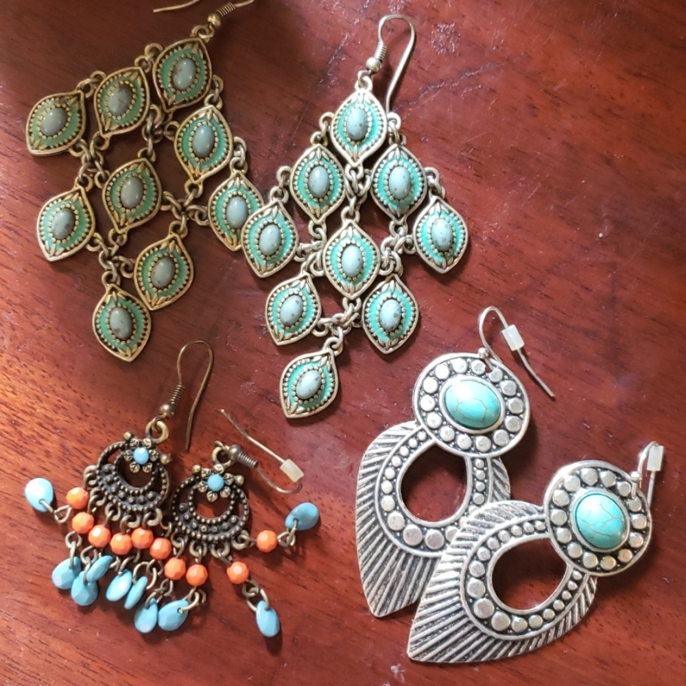 Boho style earrings three pairs